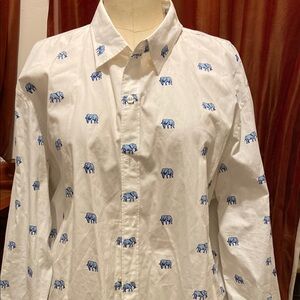 BONOBOS Men's White Shirt with Blue Elephant Print